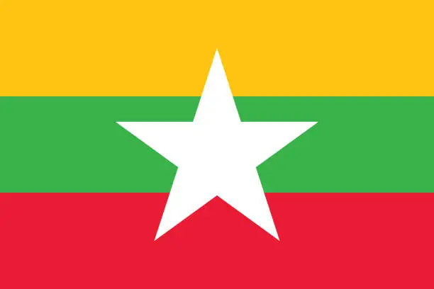 Vector illustration of Myanmar flag. Flag icon. Standard color. Standard size. A rectangular flag. Computer illustration. Digital illustration. Vector illustration.