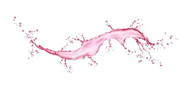 Vector illustration of Realistic pink water long splash, juice, wine wave