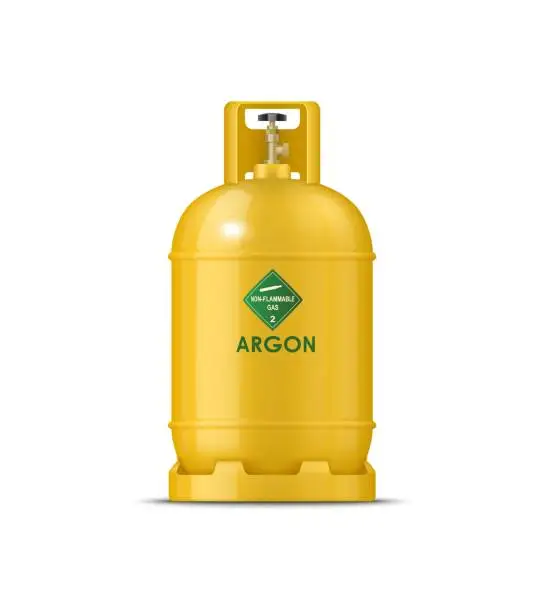 Vector illustration of Realistic argon gas metal cylinder, yellow tank