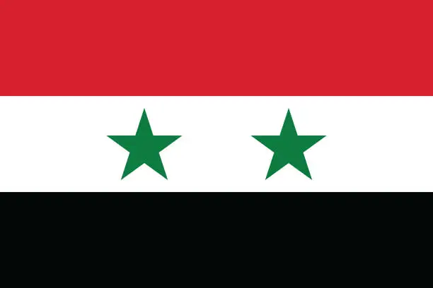 Vector illustration of Syria flag. Flag icon. Standard color. Standard size. A rectangular flag. Computer illustration. Digital illustration. Vector illustration.