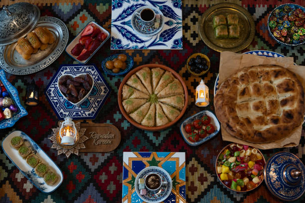 istock Ramadan Iftar Table. Muslim Family Having Dinner At Home. Iftar Table with Traditional Food. Fasting ends with Dates and Turkish Pide. Ramadan Feast Celebrations, Eid Mubarak Concept Uskudar Istanbul, Turkiye (Turkey) 2116117561
