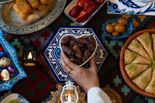 istock Ramadan Iftar Table. Muslim Family Having Dinner At Home. Iftar Table with Traditional Food. Fasting ends with Dates and Turkish Pide. Ramadan Feast Celebrations, Eid Mubarak Concept Uskudar Istanbul, Turkiye (Turkey) 2116117565