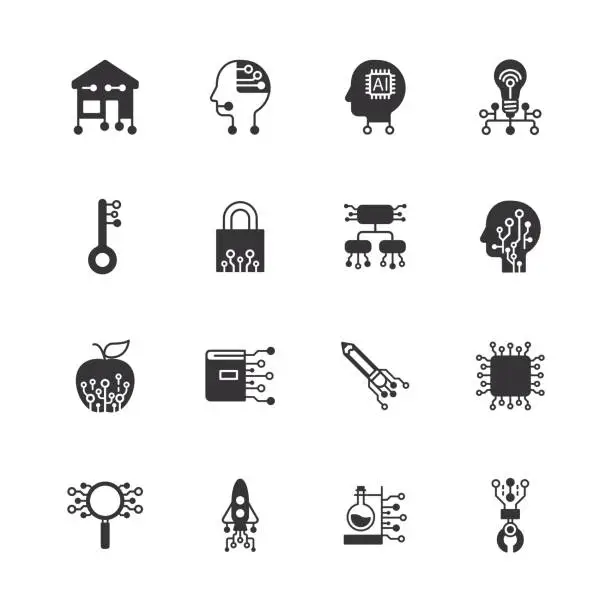Vector illustration of Artificial Intelligence Machine Learning flat glyph icons collection. for web design symbols and infographic elements.vector design
