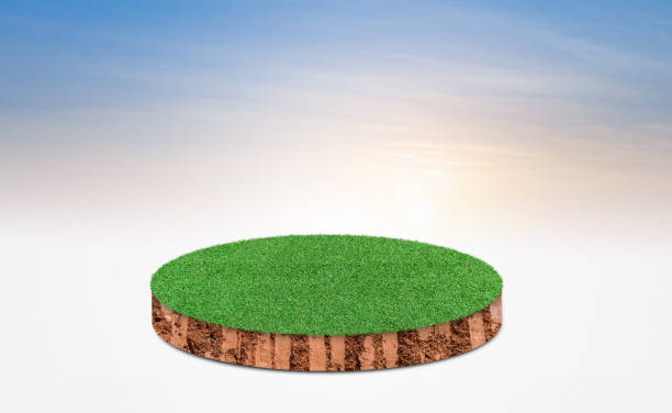 istock 3D Render Illustration. cubical soil land cross section with green grass on blue sky 2116162930