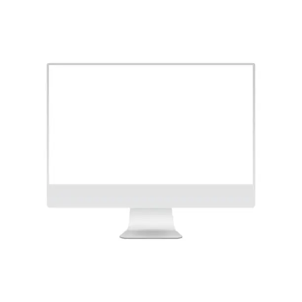 Vector illustration of White computer monitor mockup with blank screen - front view. Vecto