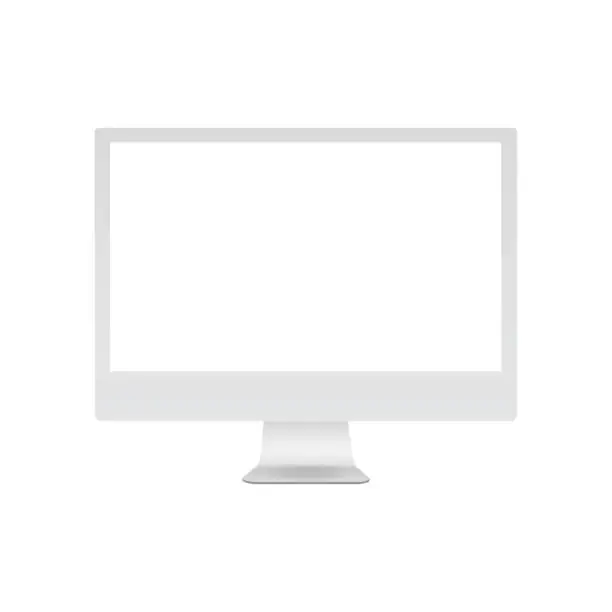 Vector illustration of White computer monitor mockup with blank screen - front view. Vecto