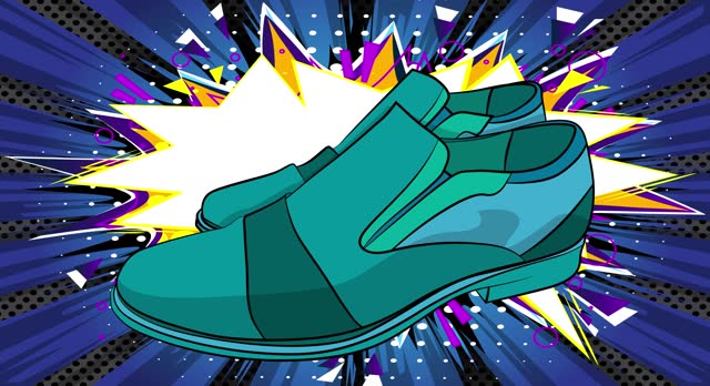 Cartoon Shoe, comic book Formal wear video. Retro comics pop art design animation.