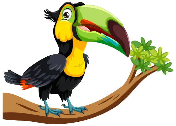 Vector illustration of Vibrant vector illustration of a toucan perched