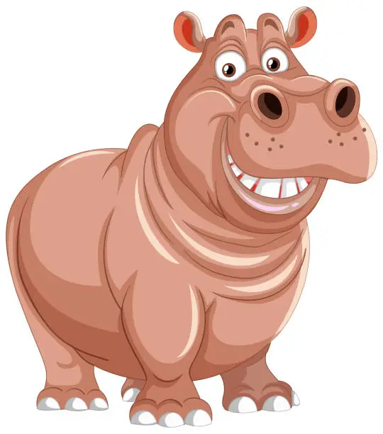 Vector illustration of A friendly smiling cartoon hippo standing happily.
