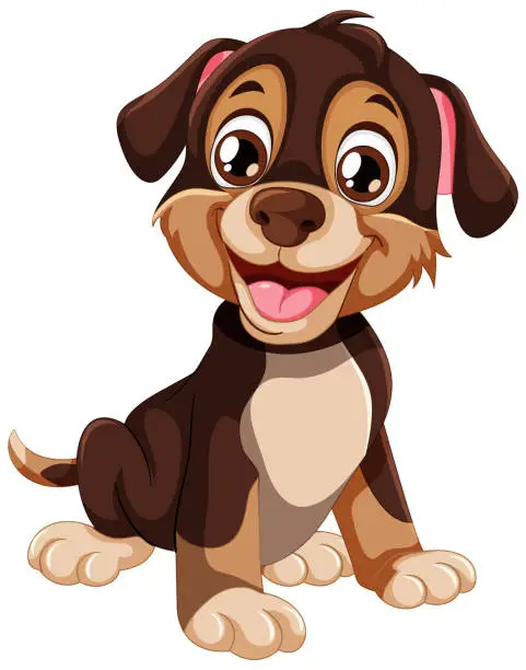 Vector illustration of Vector graphic of a cheerful, brown puppy sitting.