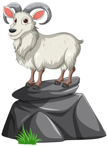 Vector illustration of Cartoon ram standing proudly on a stone ledge.