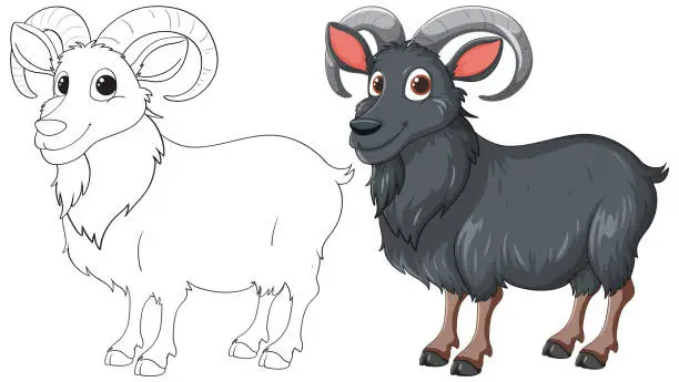 Vector illustration of Vector illustration of a ram, black and white to color