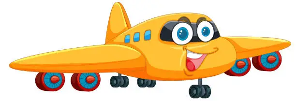 Vector illustration of Colorful animated airplane with a cheerful expression