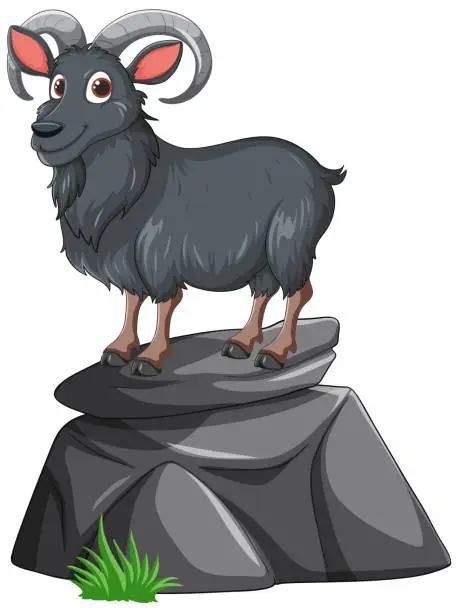 Vector illustration of Cartoon goat standing proudly on a stone