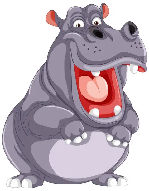 Vector illustration of A happy, smiling hippo in a playful vector graphic.