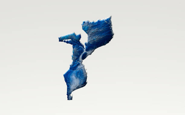 3d Deep Blue Water Mozambique Map Shaded Relief Texture Map On White Background 3d Illustration\nSource Map Data: tangrams.github.io/heightmapper/,\nSoftware Cinema 4d