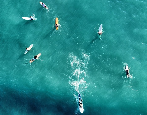 Surfers Waikiki beach