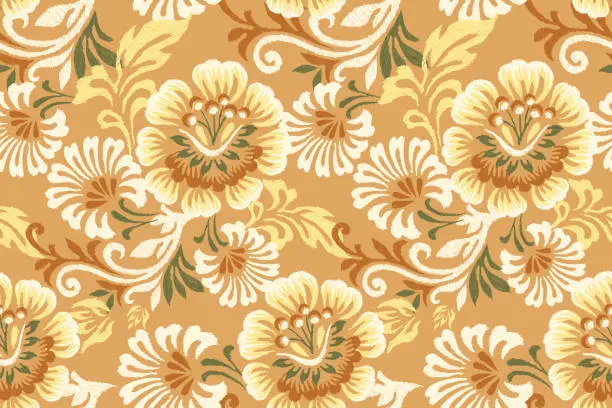 Vector illustration of Damask Ikat floral seamless pattern vector