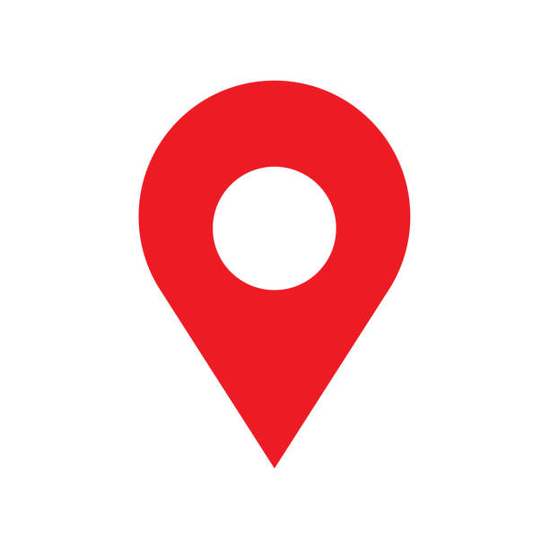 ilustraciones, imágenes clip art, dibujos animados e iconos de stock de pictograma simple del pin del mapa en el mapa - chincheta