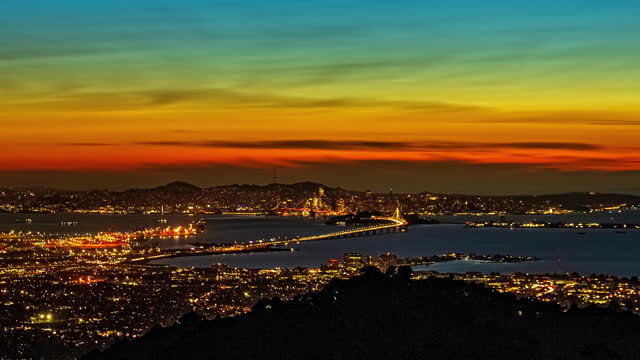 Time Lapse, San Francisco and Oakland, Evening to Night, Sunset and City Lights