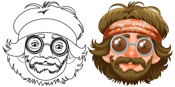 Vector illustration of Two quirky male characters with distinctive headwear.