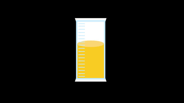 A measuring glass with yellow liquid inside icon concept animation with alpha channel
