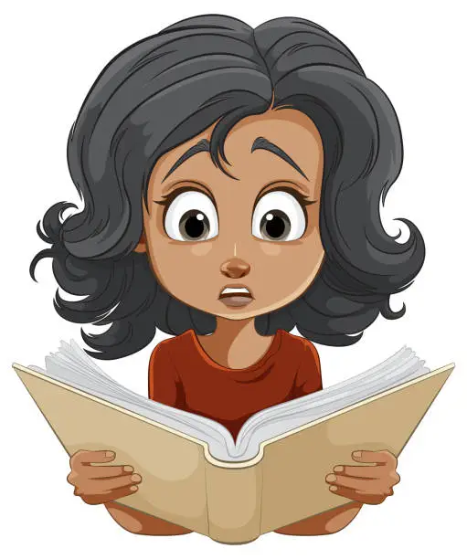 Vector illustration of Cartoon of a young girl engrossed in reading