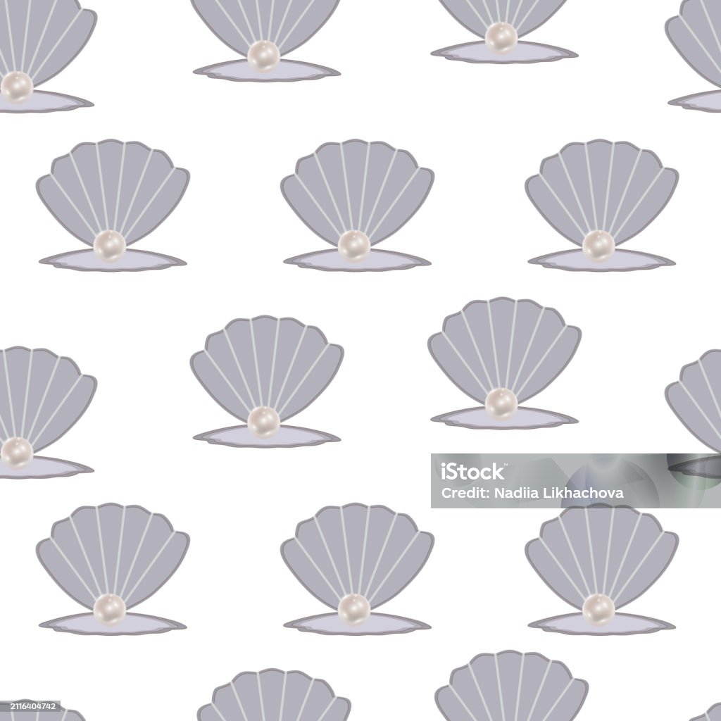 Shell Pear Pattern Sea Shells With Pearl Seamless Pattern Stock Illustration - Download ...