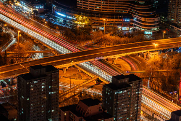 istock Beijing Aerospace Bridge night view city traffic road lighting 2116466120