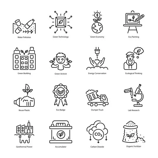 Vector illustration of Collection of Eco Practices Linear Icons