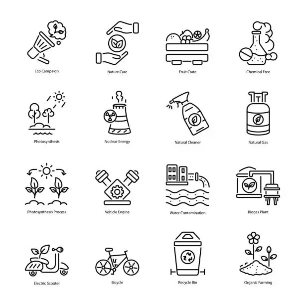 Vector illustration of Trendy Linear Icons Depicting Eco Lifestyle