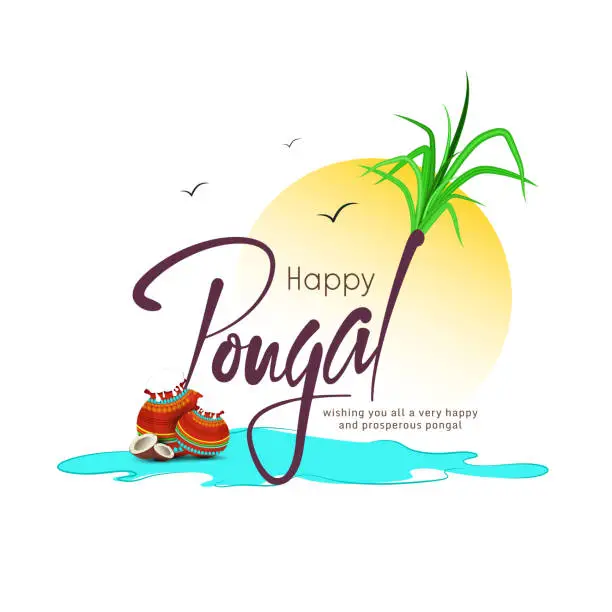 Vector illustration of Happy Pongal, a Harvest festival celebrating in Tamil Nadu India