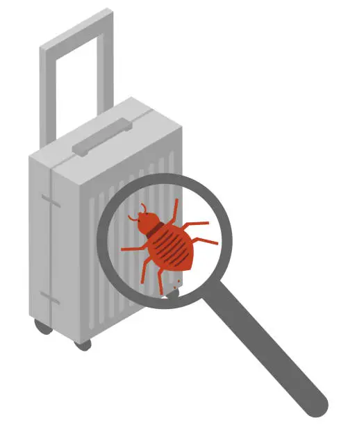 Vector illustration of Image material of bed bugs on an isometric suitcase