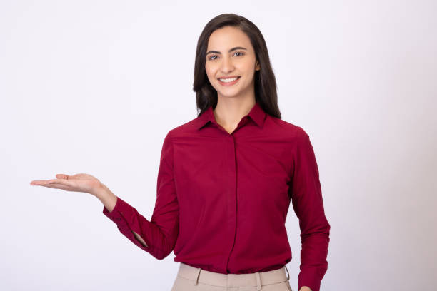 photo of attractive pretty business lady in formalwear isolated white background stock photo - 教える ポイント ストックフォトと画像