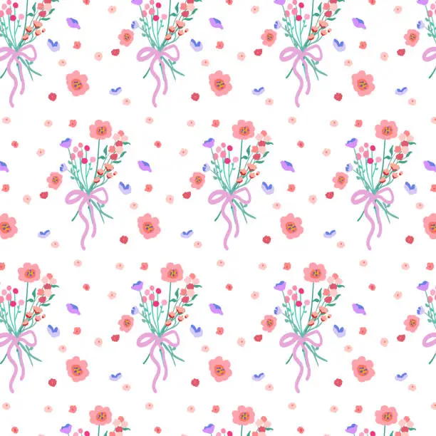 Vector illustration of Delicate floral background in retro style. A bright backdrop for wallpaper and fabric for adults and children. Suitable for background prints and invitations, cards. Vector illustration