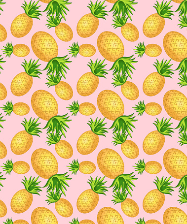 Pineapple Pink Summer Pattern Colorful Hand Drawn Patchwork Flat ...