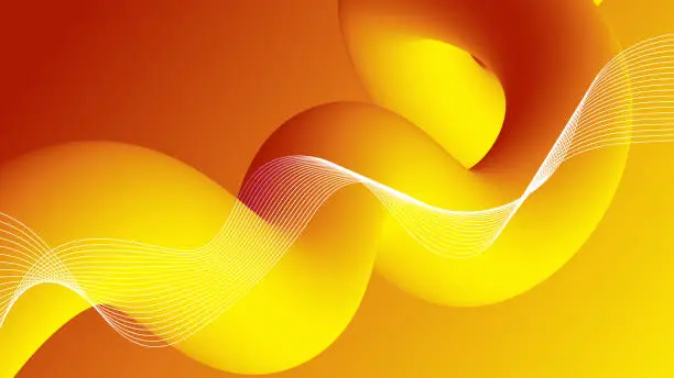 Vector illustration of Summer orange, pink and yellow gradient liquid abstract background with flowing line