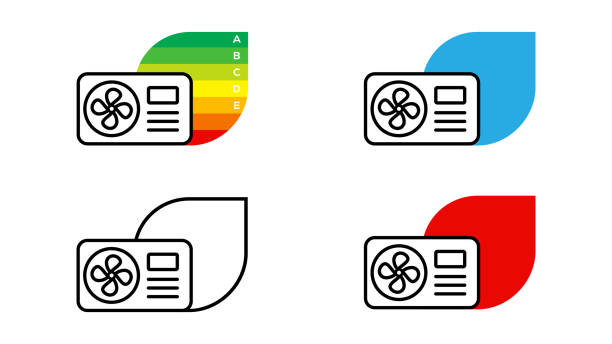 wärmepumpe, energieeffizienzklasse, infografik, technische daten, etikettenvorlage. vektor-illustration - wärmepumpe stock-grafiken, -clipart, -cartoons und -symbole