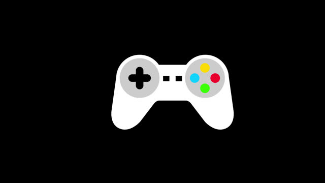 A white game controller with multicolored buttons icon concept animation with alpha channel