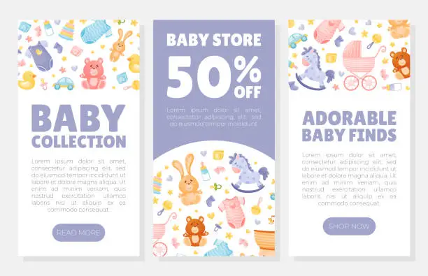 Vector illustration of Baby Things and Objects Store Banner Design Vector Template