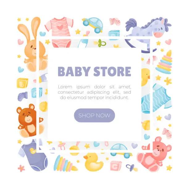 Vector illustration of Baby Things and Objects Store Banner Design Vector Template