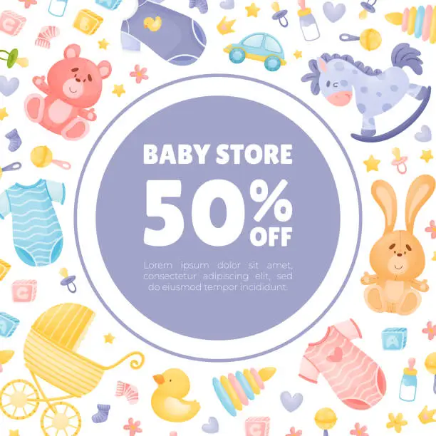 Vector illustration of Baby Things and Objects Store Banner Design Vector Template