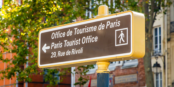 Paris Tourist Office road sign in France