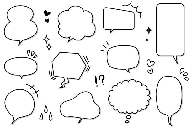 simple speech bubble set - speech bubble art discussion inks on paper stock-grafiken, -clipart, -cartoons und -symbole