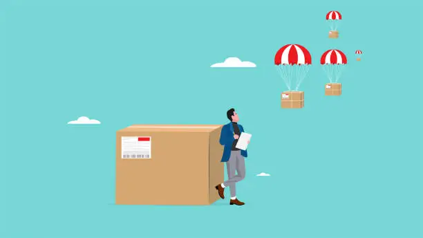 Vector illustration of dropshipping delivery checking, open e-commerce website store and let supplier ship product directly to customer concept, Businessman track packages sent from drop shipping businesses