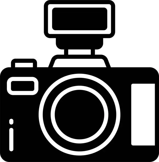 Vector illustration of Camera glyph and line vector illustration