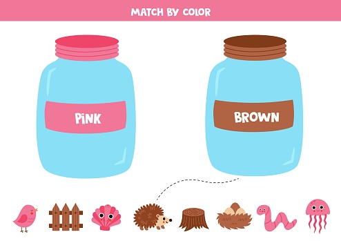 Learning basic colors for preschool kids. Sort by color. Pink or brown.