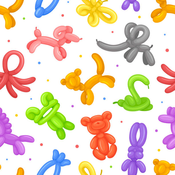 twisted balloon animal seamless pattern design vector template - balloon twisted shape animal stock-grafiken, -clipart, -cartoons und -symbole