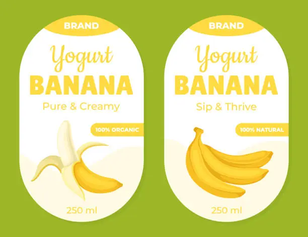 Vector illustration of Banana Yogurt Label Design with Yellow Peel Fruit Vector Template