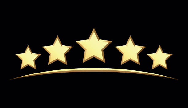 istock Five golden stars isolated on black background. Rating stars icon. black background 2116668976